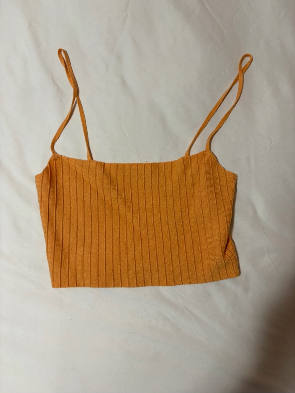 La Hearts Ribbed Spaghetti Strap Crop Camisole - Mustard Orange